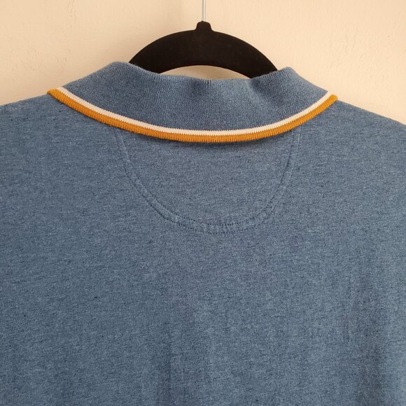 XL U.S. Polo Assn Slim Fit 2 Tone Blue Knit Shirt Short Sleeve Striped Mustard - Picture 7 of 9